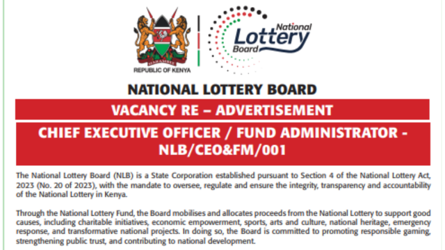 National Lottery Board Kenya CEO Job 2026
